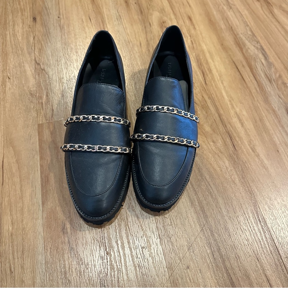 Karl Lagerfeld Black Leather Chain Loafers